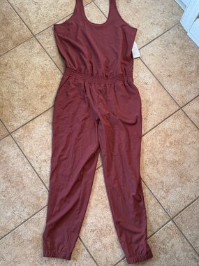 Old Navy Sleeveless Burgundy Elastic-Waist Jumpsuit